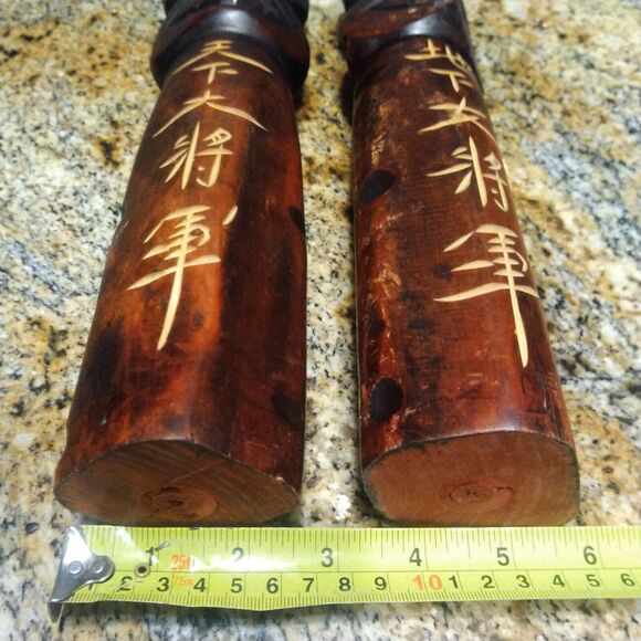 Vintage Korean Miniature Wooden Tiki Totem Pole Guardian Jangseung Figures 14" - Picture 6 of 9